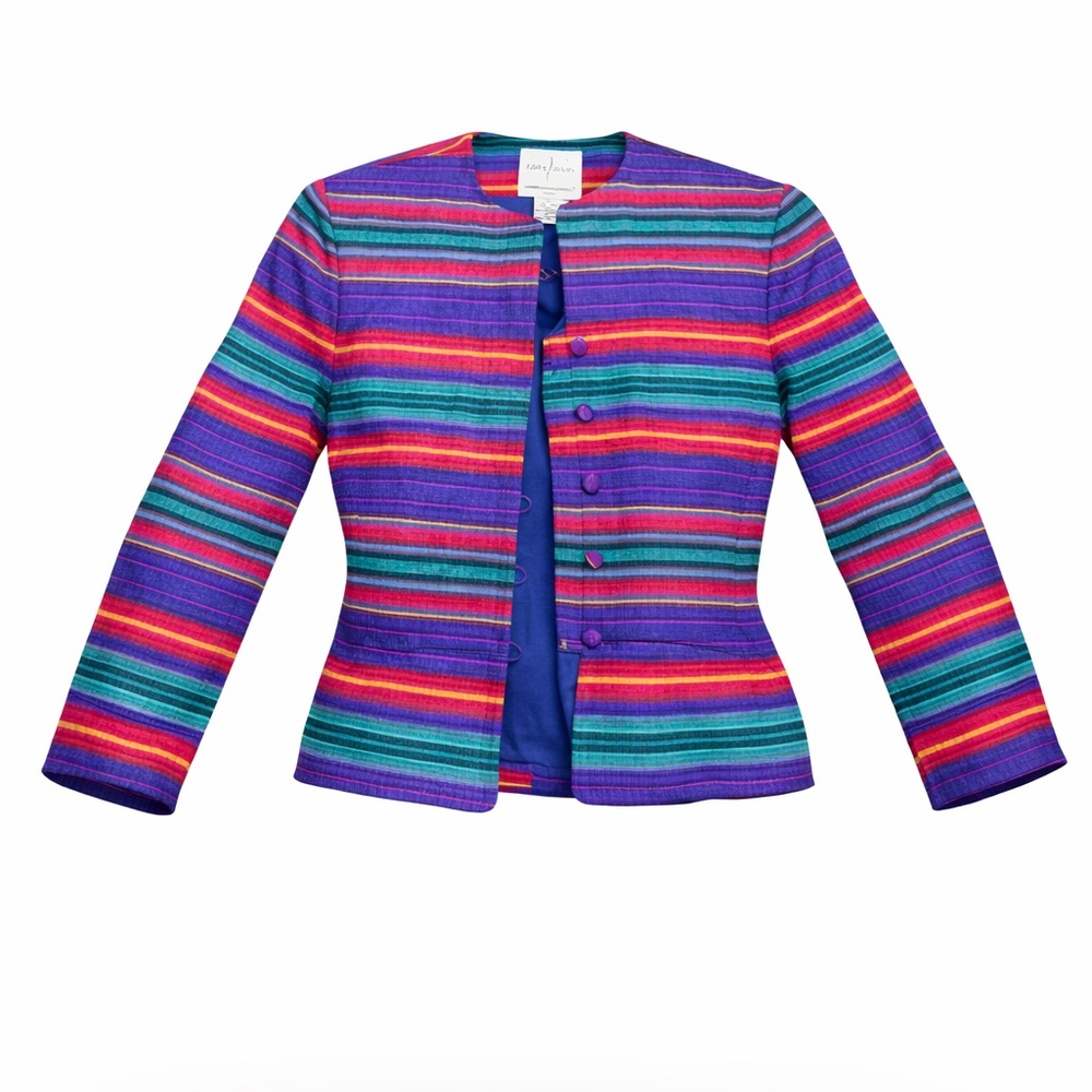 Vintage Adrianna Papell Women’s Safe Silk Colorful Striped Jacket Size 4P - Picture 1 of 8